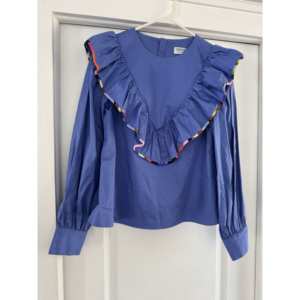 Crosby By Mollie Burch Ruffle Top With Multicolor Piping And Button EEUC Size XS